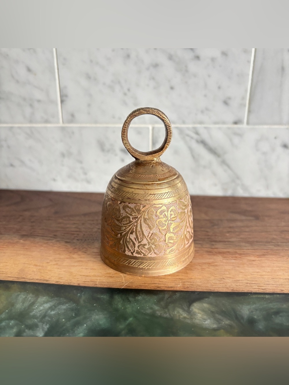 Small Vintage Etched Brass Bell
